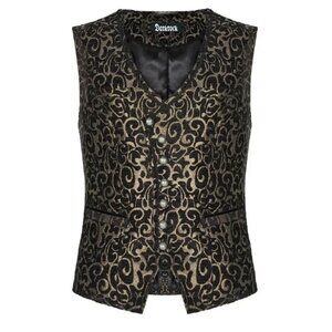 Men's Gothic Waistcoat Vest Gold Paisley Velvet Steampunk Regency Victorian Suit